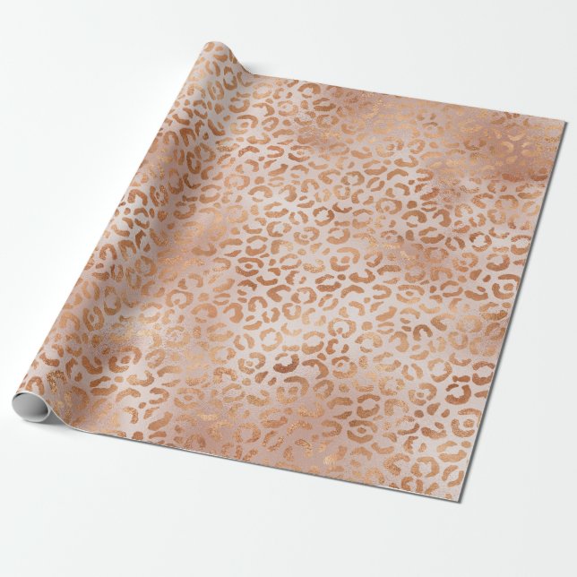 Peach Rose Leopard Print   Wrapping Paper (Unrolled)