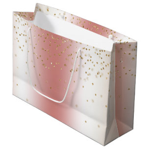 Peach Rose Ombre Gold Bokeh Glitter Christmas Large Gift Bag