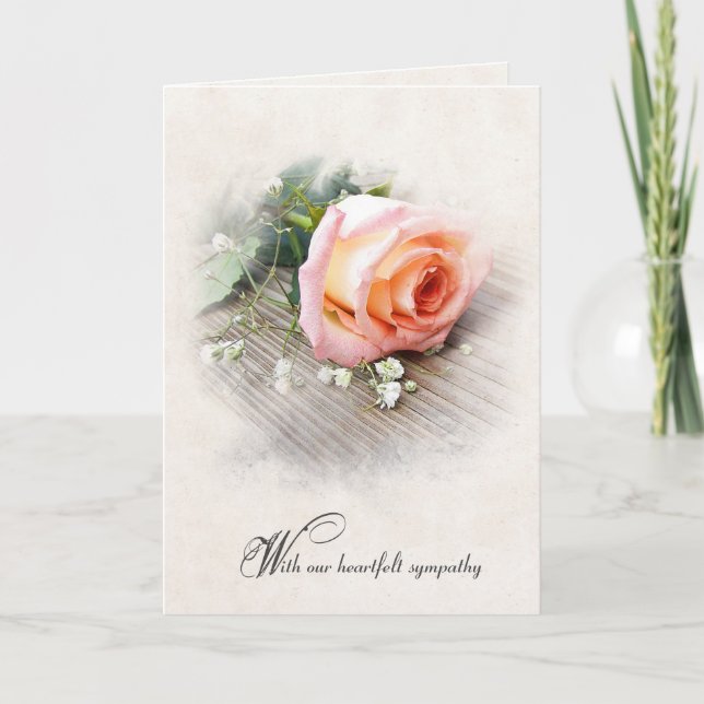 Peach Rose on Wood Sympathy  Card (Front)
