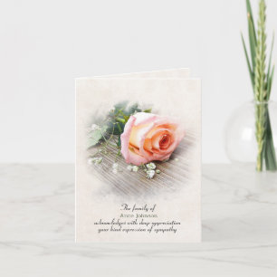 Peach Rose on Wood Sympathy Thank You Card