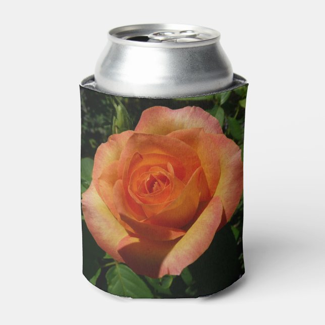 Peach Rose Orange Floral Photography Can Cooler (Can Front)