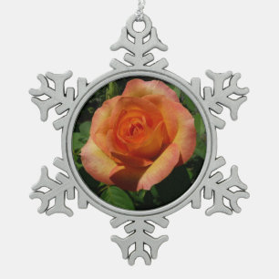 Peach Rose Orange Floral Photography Snowflake Pewter Christmas Ornament