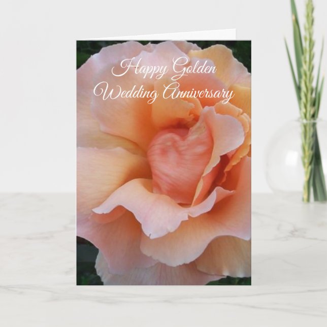 Peach Rose Personalised 50th Wedding Anniversary Card (Front)