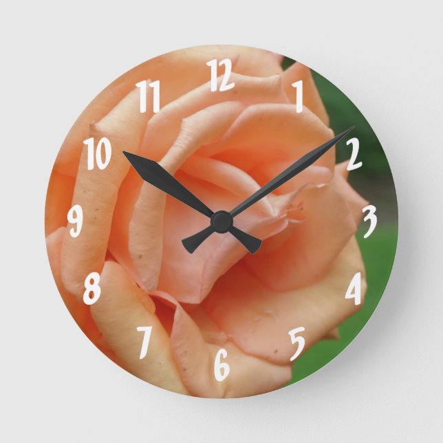 Peach Rose Petals Flower Round Clock (Front)