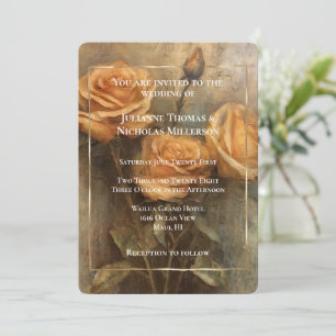 Peach Rose Romantic Wedding Floral Invitation