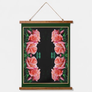 Peach Rose Trio Abstract Floral Art  Hanging Tapestry