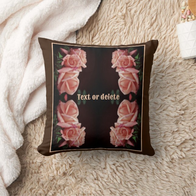 Peach Rose Trio Floral Vintage Personalised Cushion (Blanket)