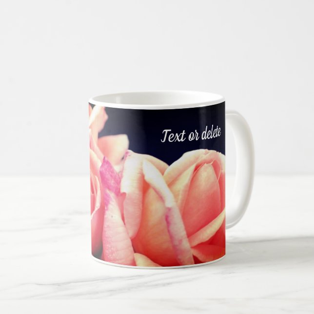 Peach Rose Trio Flower Personalised Coffee Mug (Front Right)