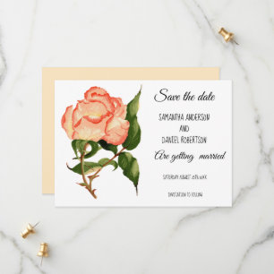 peach rose watercolor Flat Save The Date Card