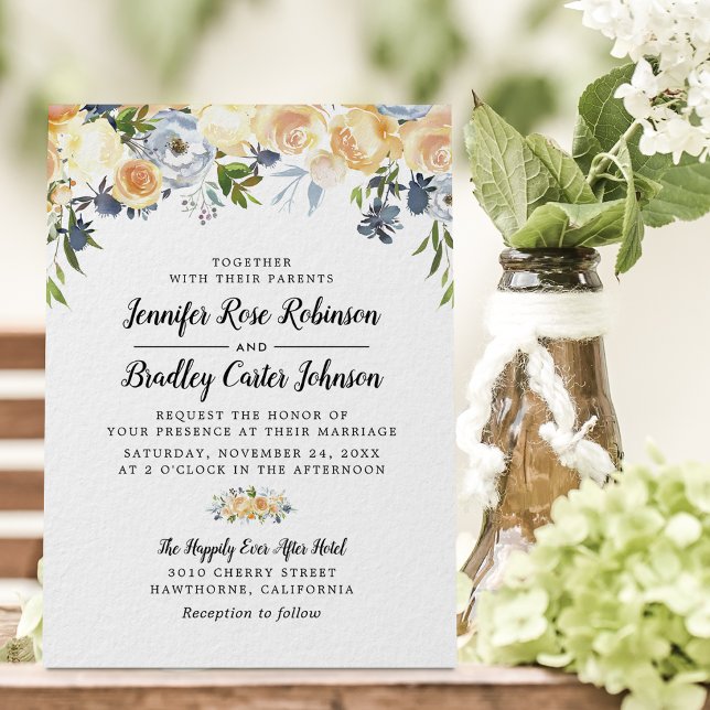 Peach Rose Watercolor Floral Wedding Invitation (Creator Uploaded)