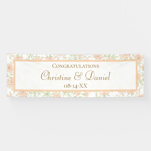Peach Rose Wedding Banner (Horizontal)