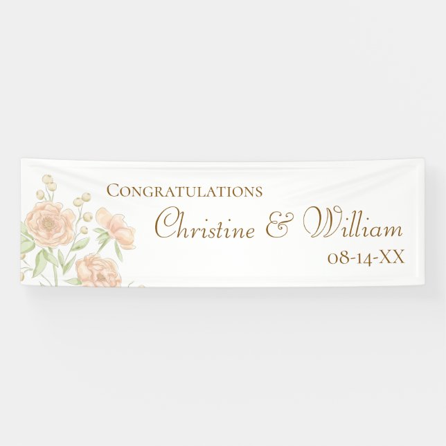 Peach Rose Wedding Banner (Horizontal)