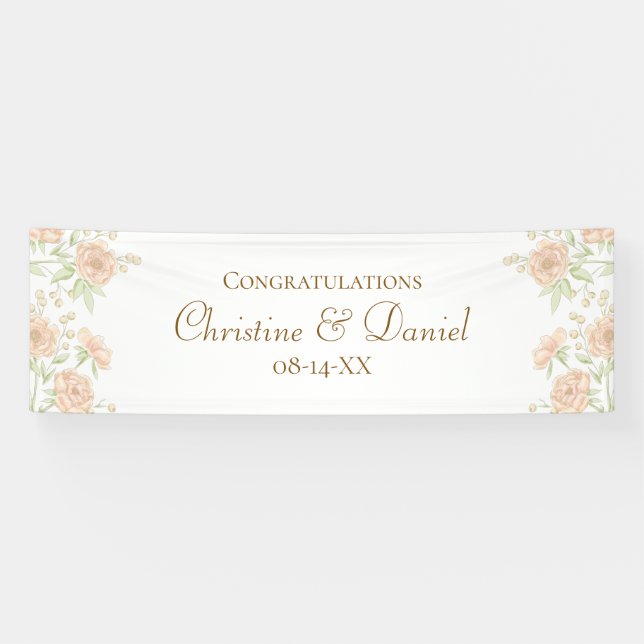 Peach Rose Wedding Banner (Horizontal)