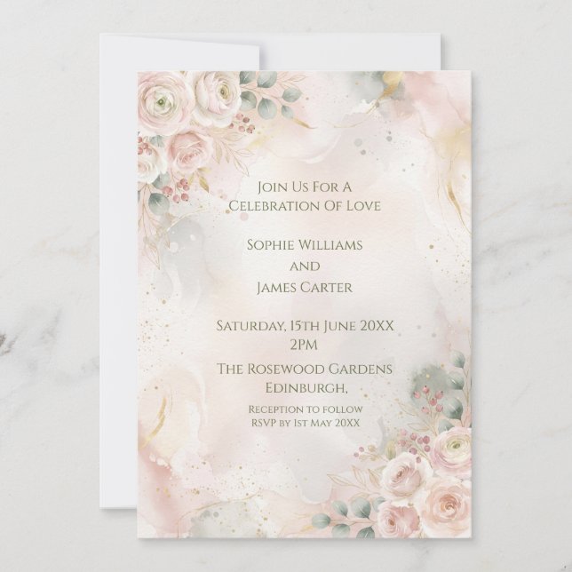 Peach Rose Wedding Invitation (Front)