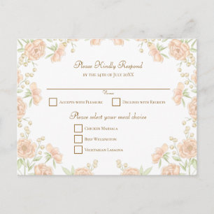 Peach Rose Wedding RSVP Holiday Postcard