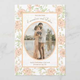 Peach Rose Wedding Save the Date Invitation