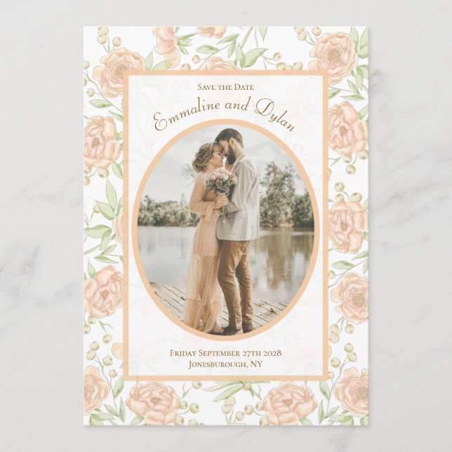 Peach Rose Wedding Save the Date Invitation (Front)