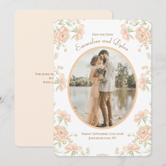Peach Rose Wedding Save the Date Invitation (Front/Back)