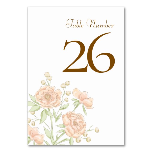 Peach Rose Wedding Table Number (Front)
