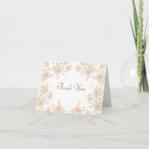 Peach Rose Wedding Thank You Note Card