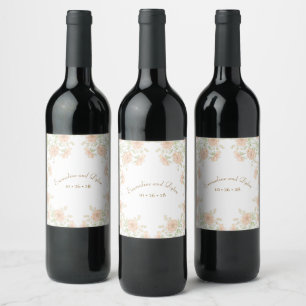 Peach Rose Wedding Wine Label