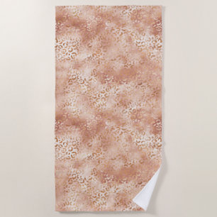 Peach Rose White Leopard Print Beach Towel