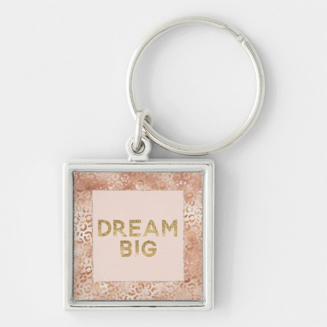 Peach Rose White Leopard Print Gold Dream      Key Ring (Front)