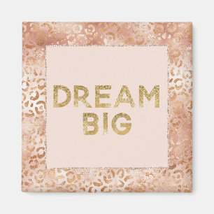 Peach Rose White Leopard Print Gold Dream    Magnet