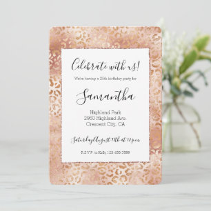 Peach Rose White Leopard Print  Invitation