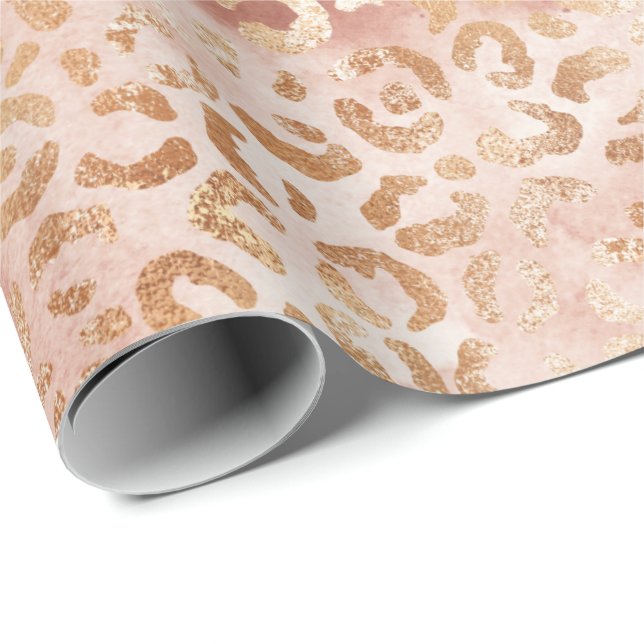 Peach Rose White Leopard Print Wrapping Paper (Roll Corner)