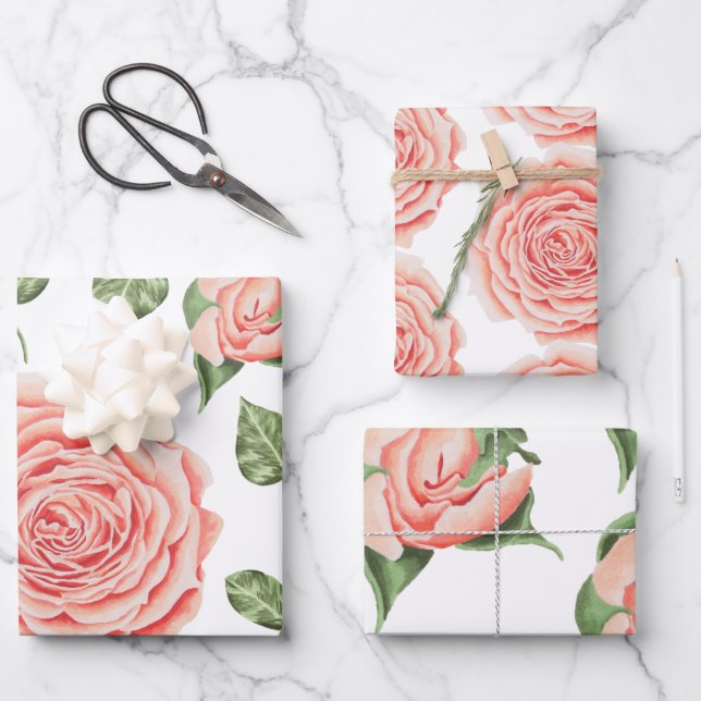 Peach Rose Wrapping Paper Sheets (Front)