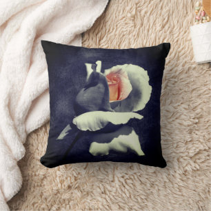 Peach Rosebud Black And White Partial Color Cushion