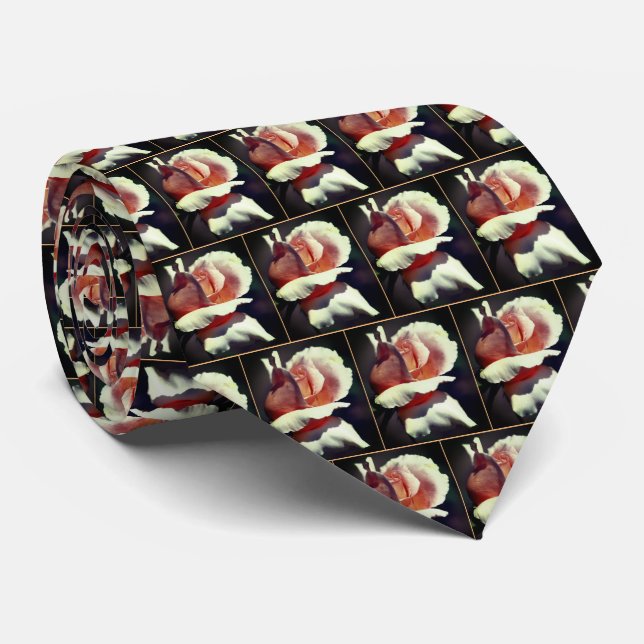 Peach Rosebud Flower Close Up  Tie (Rolled)