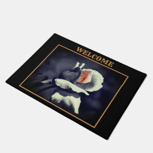 Peach Rosebud Partial Colour Flower Welcome Doormat