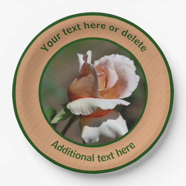 Peach Rosebud Personalised Party   Paper Plate (Front)