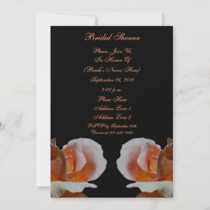 Peach Rosebuds Black Floral Bridal Shower Invitation