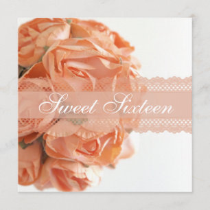 Peach Roses and Lace Sweet Sixteen Birthady Party Invitation