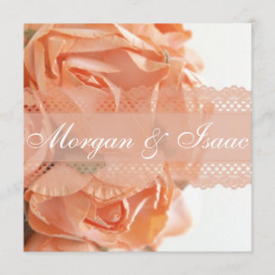 Peach Roses and Lace Wedding Invitation