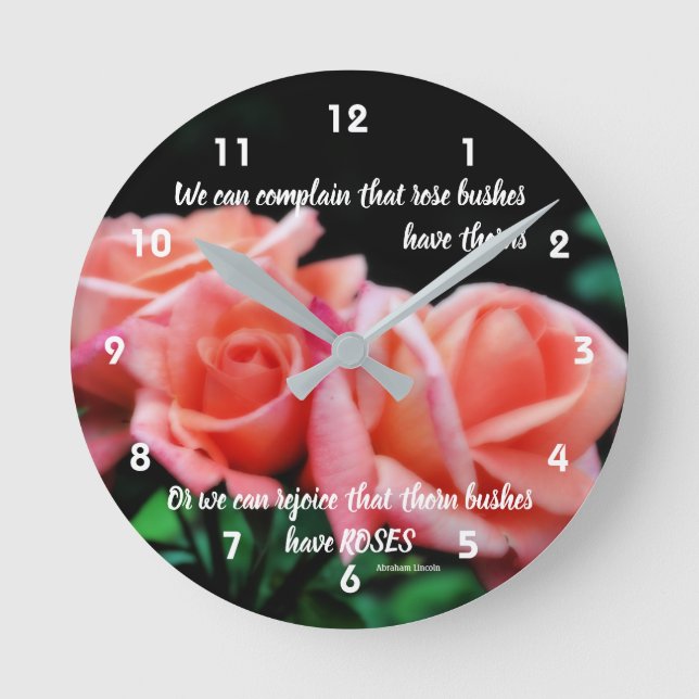 Peach Roses Attitude Inspirational Quote Round Clock (Front)