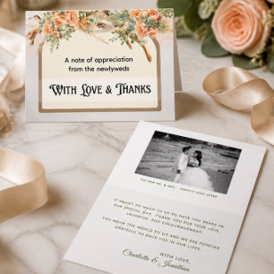 Peach Roses & Driftwood Folded Thank You Card