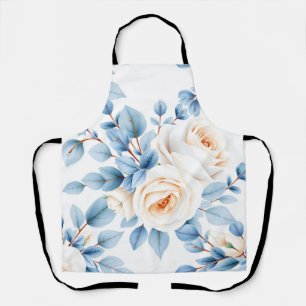 Peach Roses Dusty Blue Eucalyptus Pattern Apron
