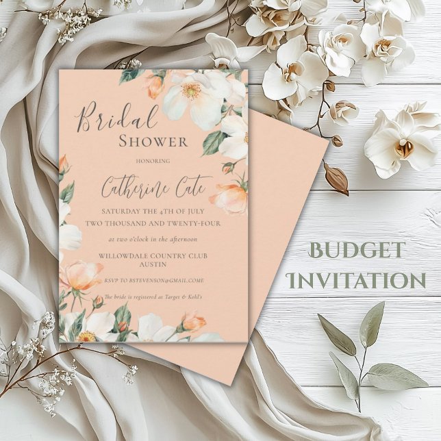 Peach Roses Floral Watercolor Bridal Shower Invitation (Creator Uploaded)