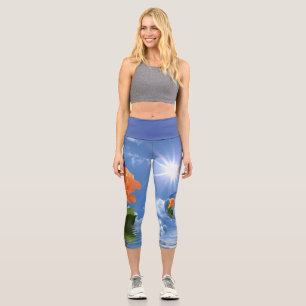 Peach Roses In Floating Bubbles Capri Leggings