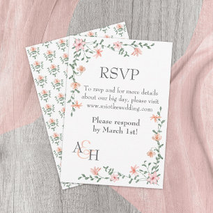 Peach Roses, Leafy Green Vine Wedding RSVP Card