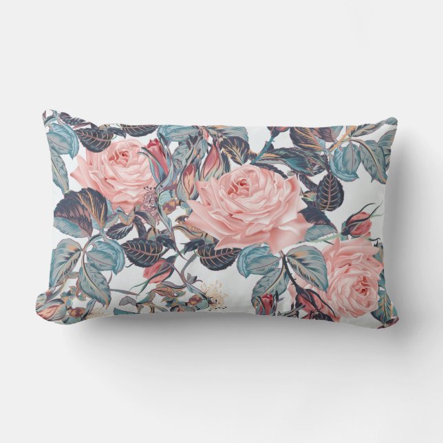 Peach Roses Lumbar Cushion (Front)