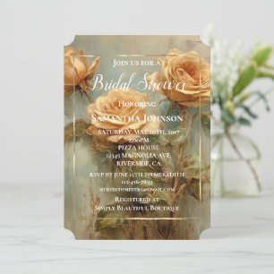 Peach Roses Romantic Floral Bridal Shower Invitation