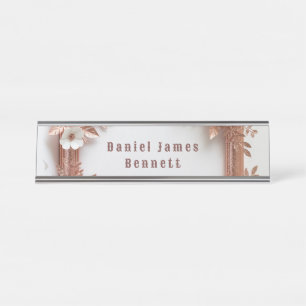 💍 Peach Roses Rose Gold Spring Wedding Decor 🌸 Desk Name Plate