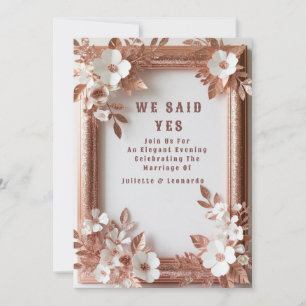 💍 Peach Roses Rose Gold Spring Wedding Decor 🌸 Invitation