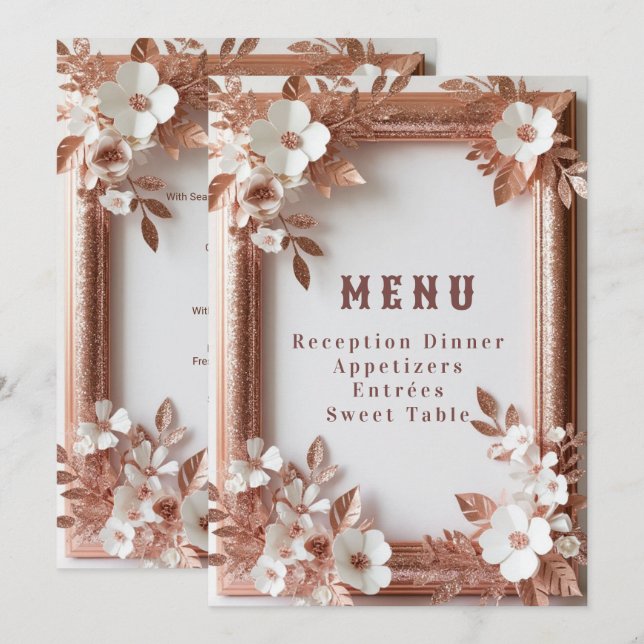 💍 Peach Roses Rose Gold Spring Wedding Decor 🌸 Menu (Front/Back)