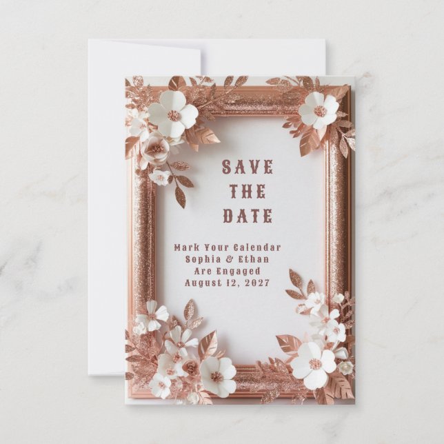 💍 Peach Roses Rose Gold Spring Wedding Decor 🌸 Save The Date (Front)